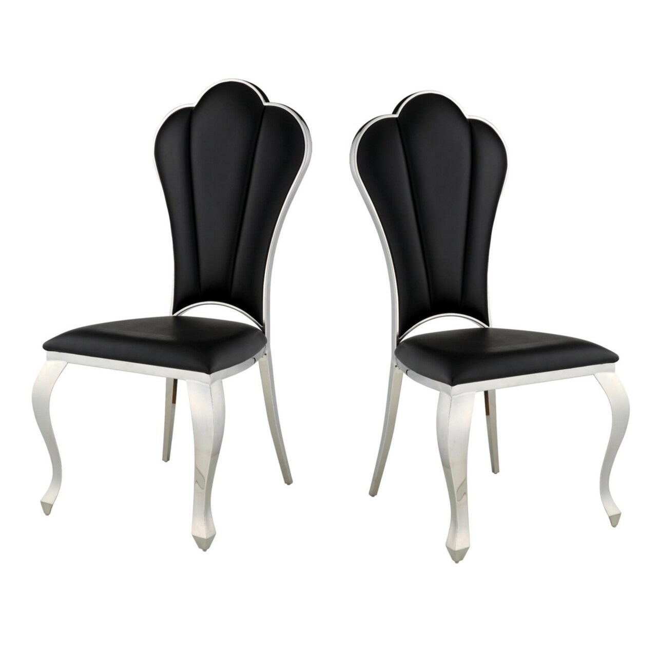 Saltoro Sherpi Kuri 24 Inch Dining Chair, Vegan Faux Leather, Textured, Set of 2, Black-